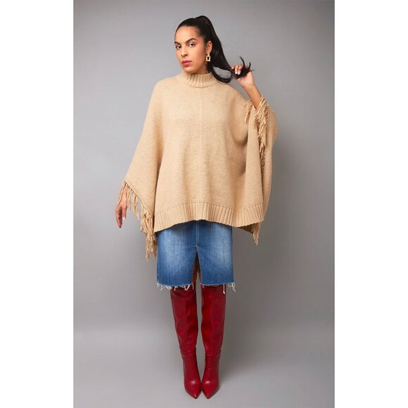 Taupe Stylish Draped Cape Poncho Cloak - Picture 3 of 9